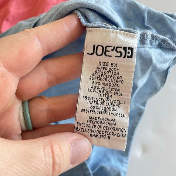 Joe's Jeans Dress - Orange Ruffle & Blue Chambray Girls Size 6X - Picture 5 of 6
